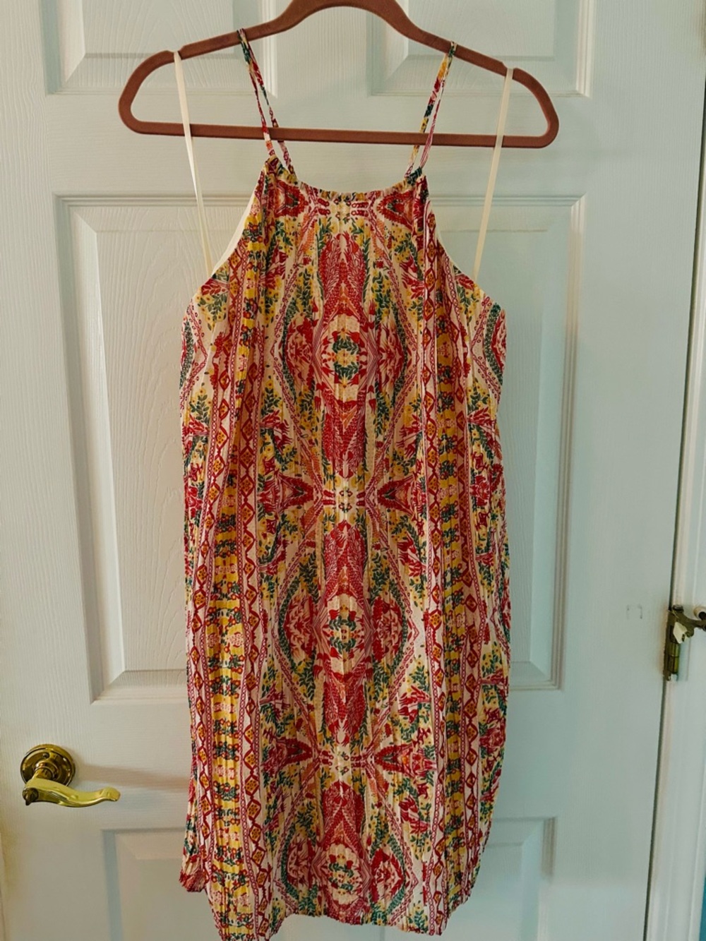 BCBGeneration Vibrant Print Pleated Halter Dress